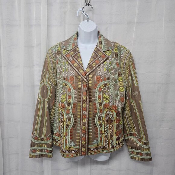 Coldwater Creek Southwest Embroidered Jacket Cotton Aztec Boho L - Picture 1 of 11